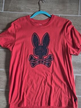 Unique Psycho Bunny Red Tee with Black Bunny-and-Bones Logo